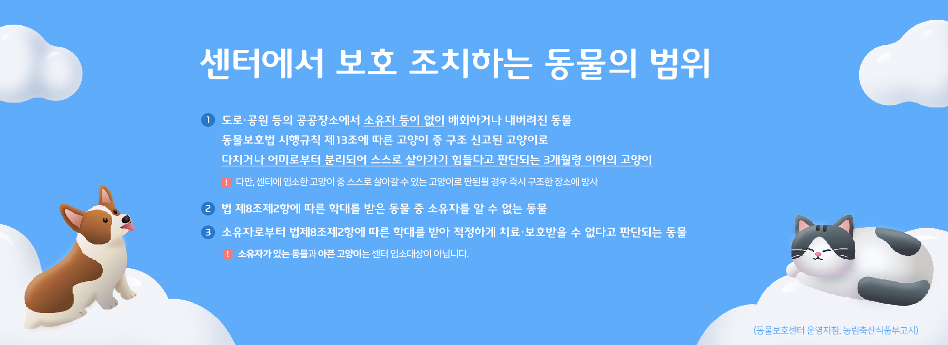 센터에서 보호 조치하는 동물의 범위