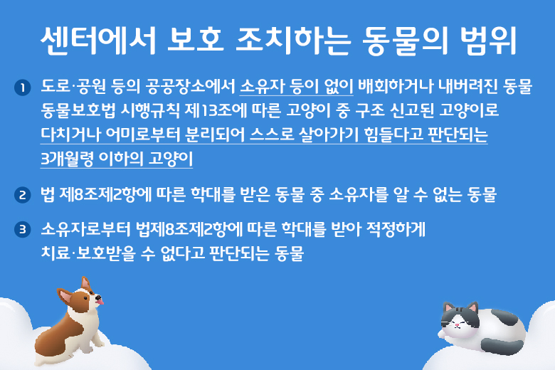 센터에서 보호 조치하는 동물의 범위