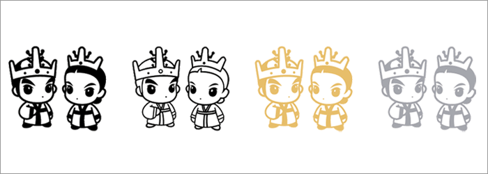 단축형_왕과 왕비 4가지 타입별(흑백채색, 흑백라인, 밝은금색 채색, 밝은회색 채색)