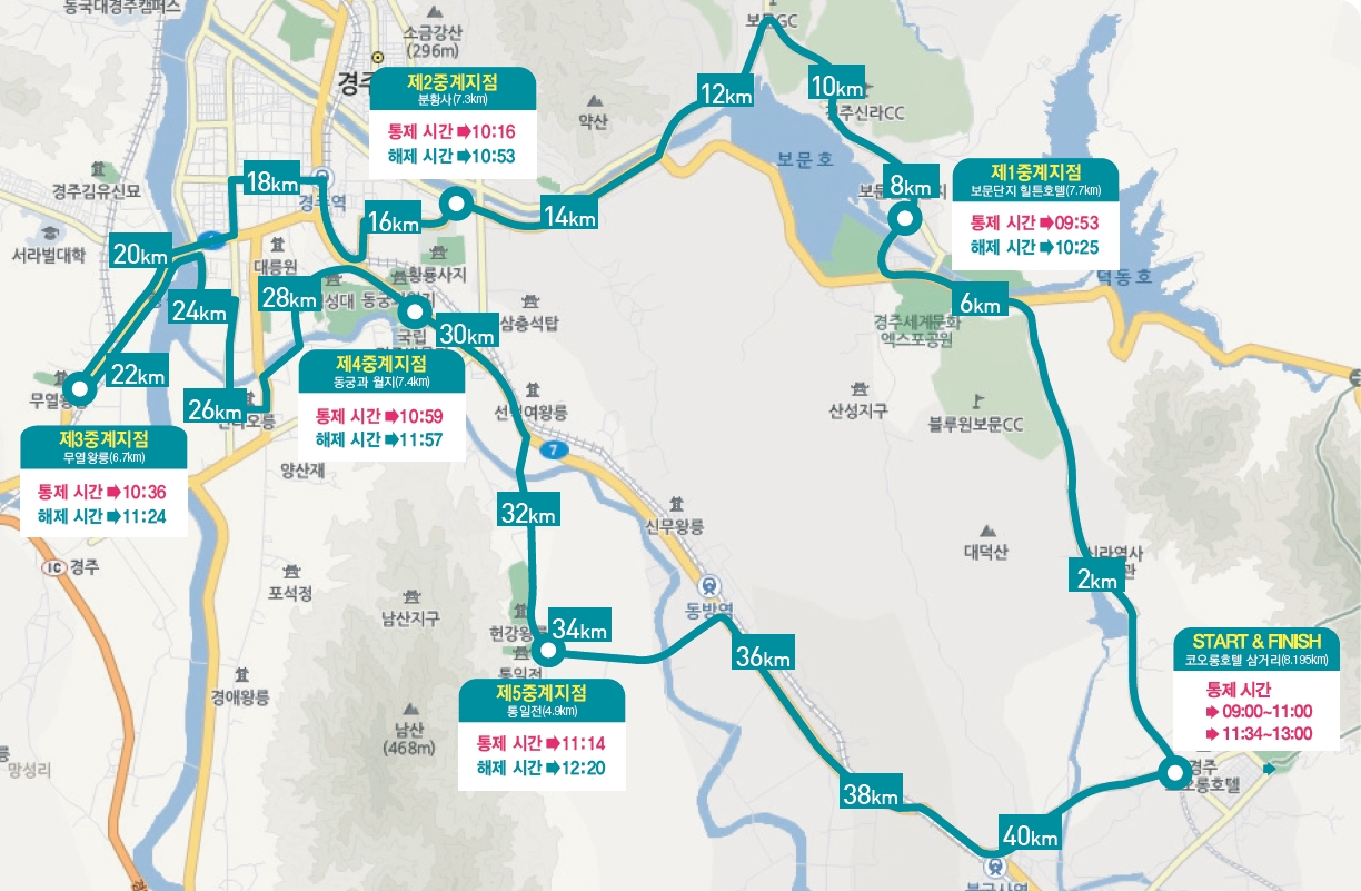 제39회 코오롱 구간 마라톤 대회 교통통제 구간