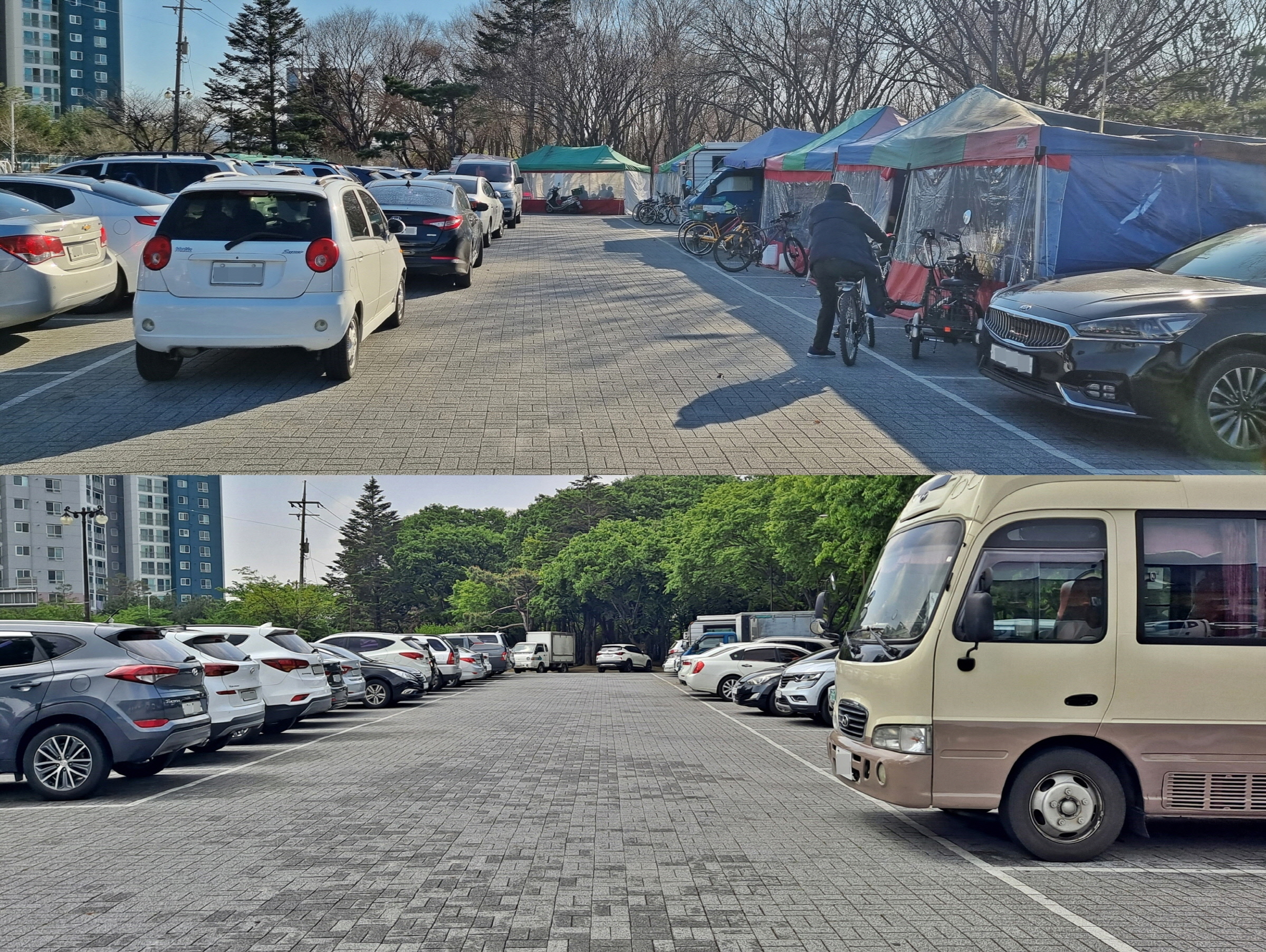 경주 황성공원의 골칫거리였던 무허가 포장마차촌이 10여년 만에 모두 사라진 가운데, 철거 전·후 모습.