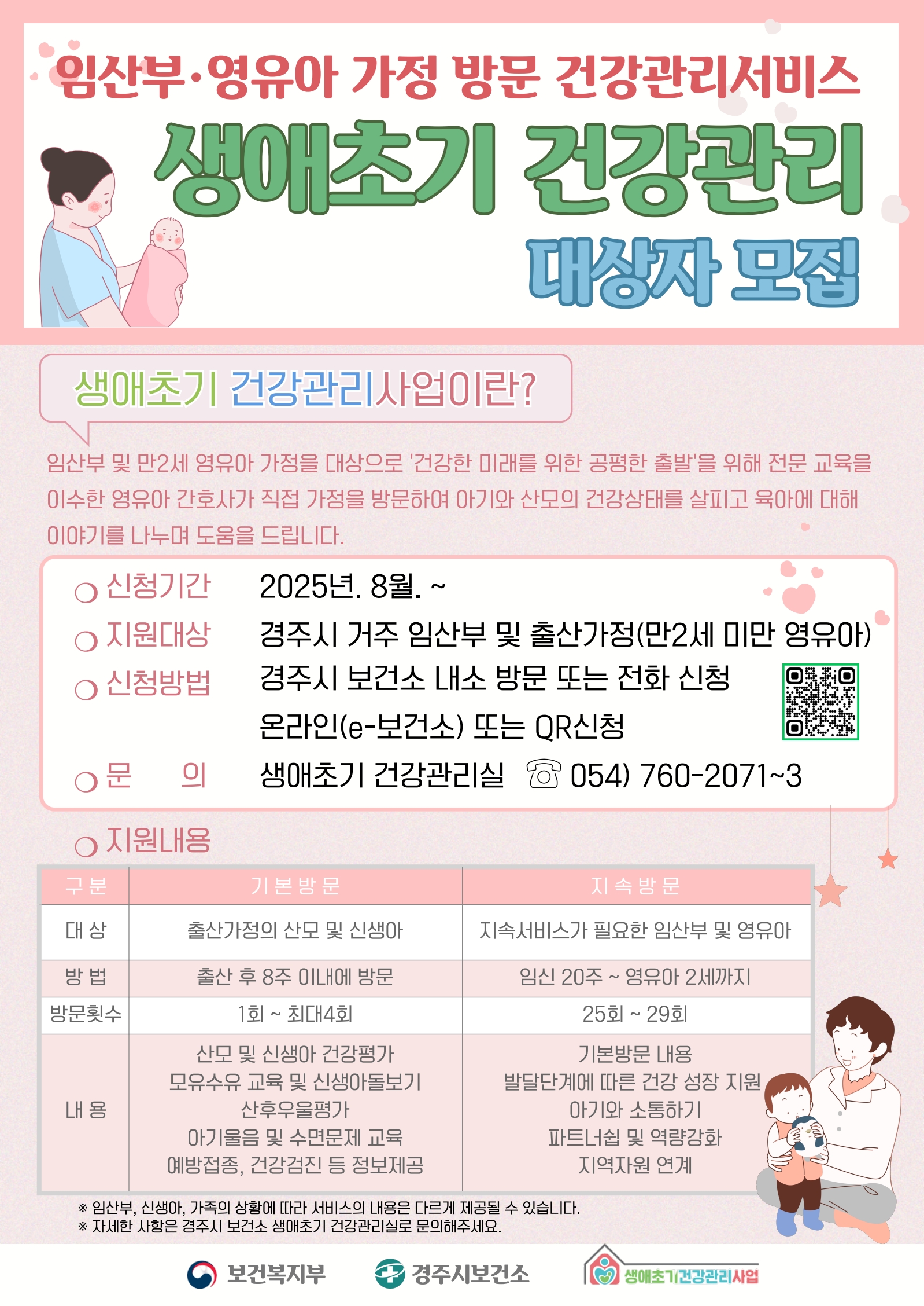 경주시 생애초기 건강관리사업 대상자 모집 포스터
