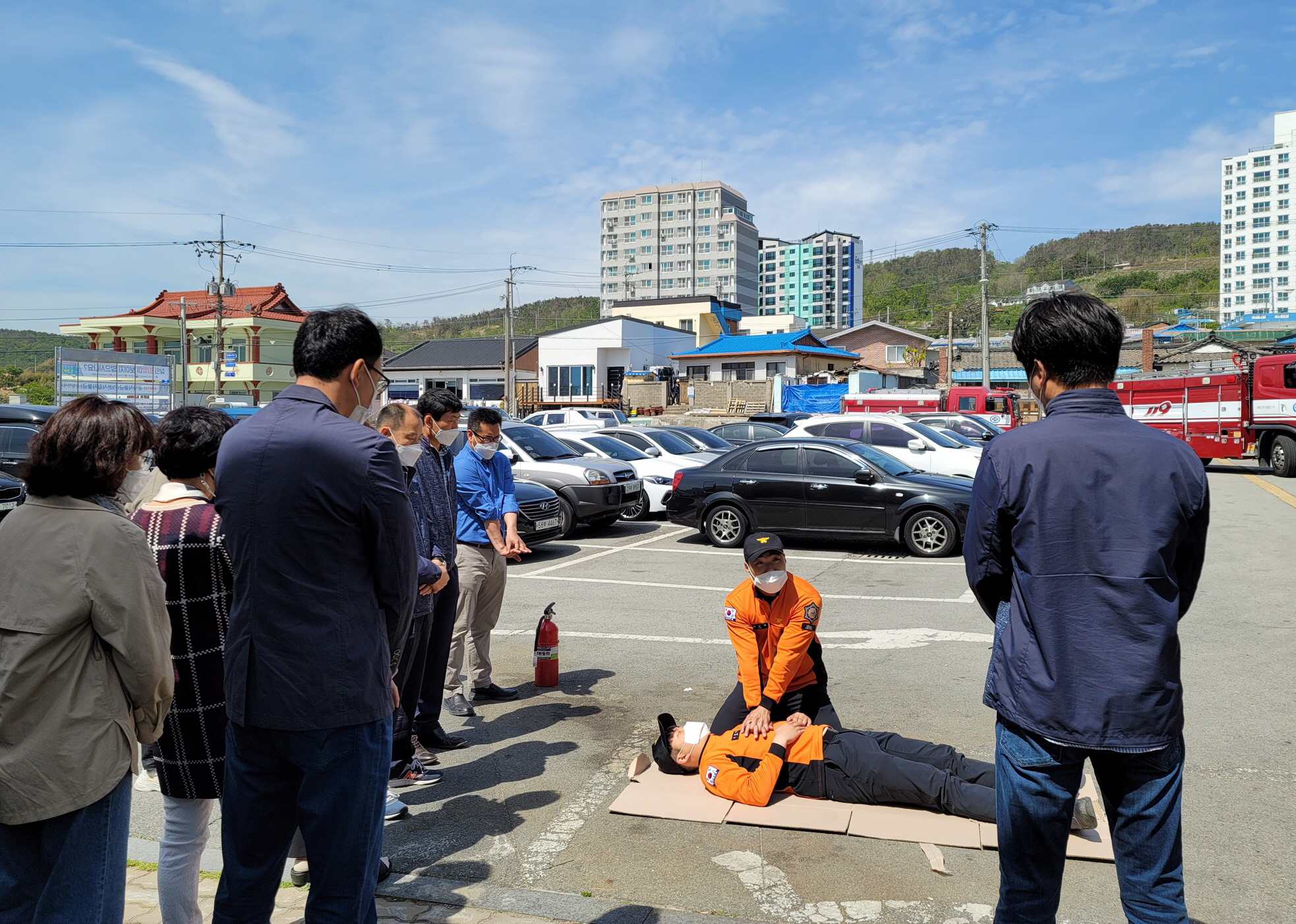 합동소방훈련을 실시하는 모습