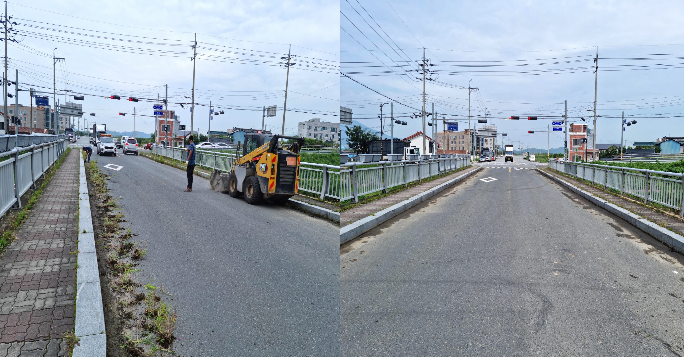 외동읍에서 도로변 환경정비를 실시한 모습(전, 후 합친 사진)