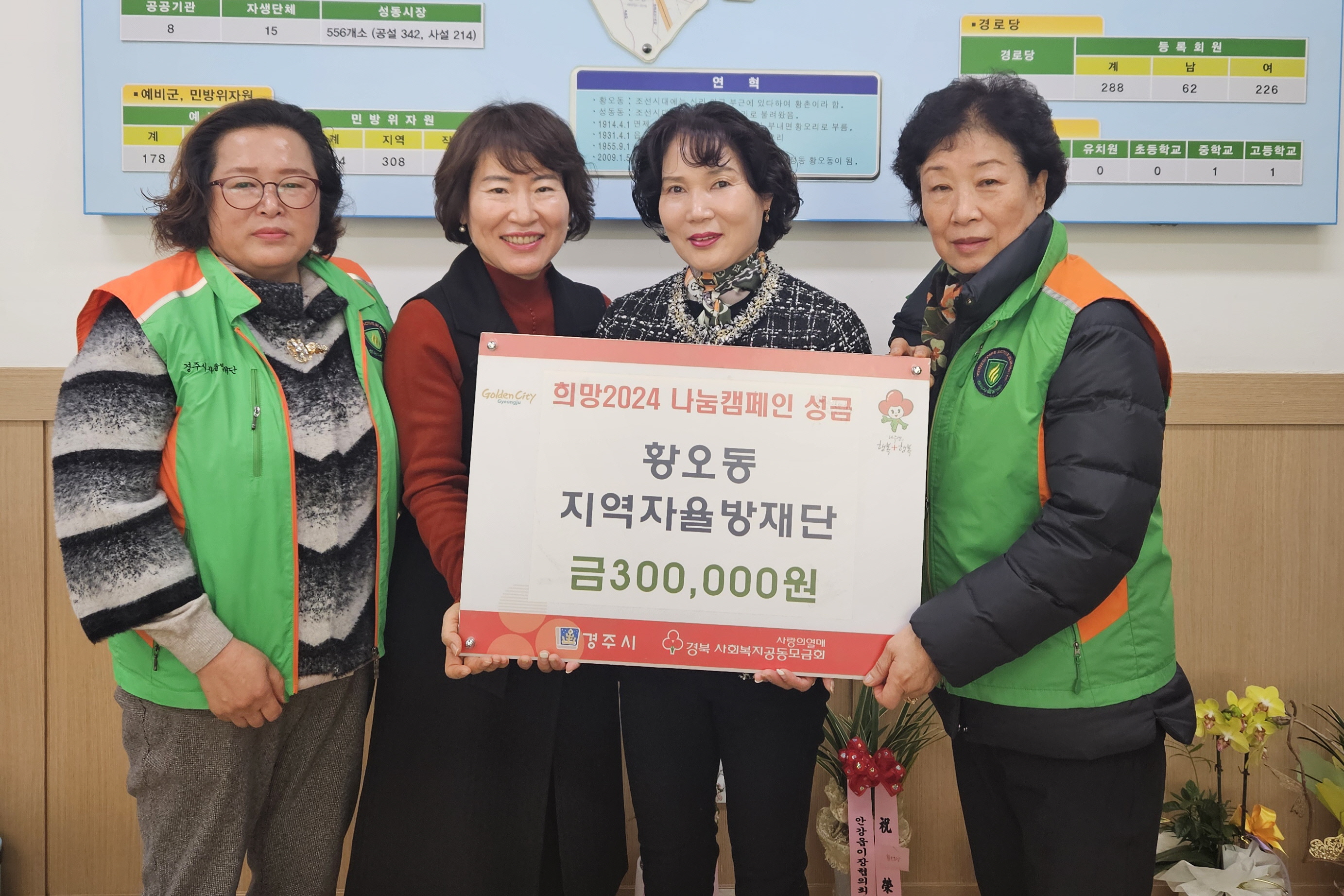 지난 10일 황오동 지역자율방재단에서 중부동 행정복지센터를 찾아 희망2024 나눔캠페인 성금 30만원을 기탁했다.