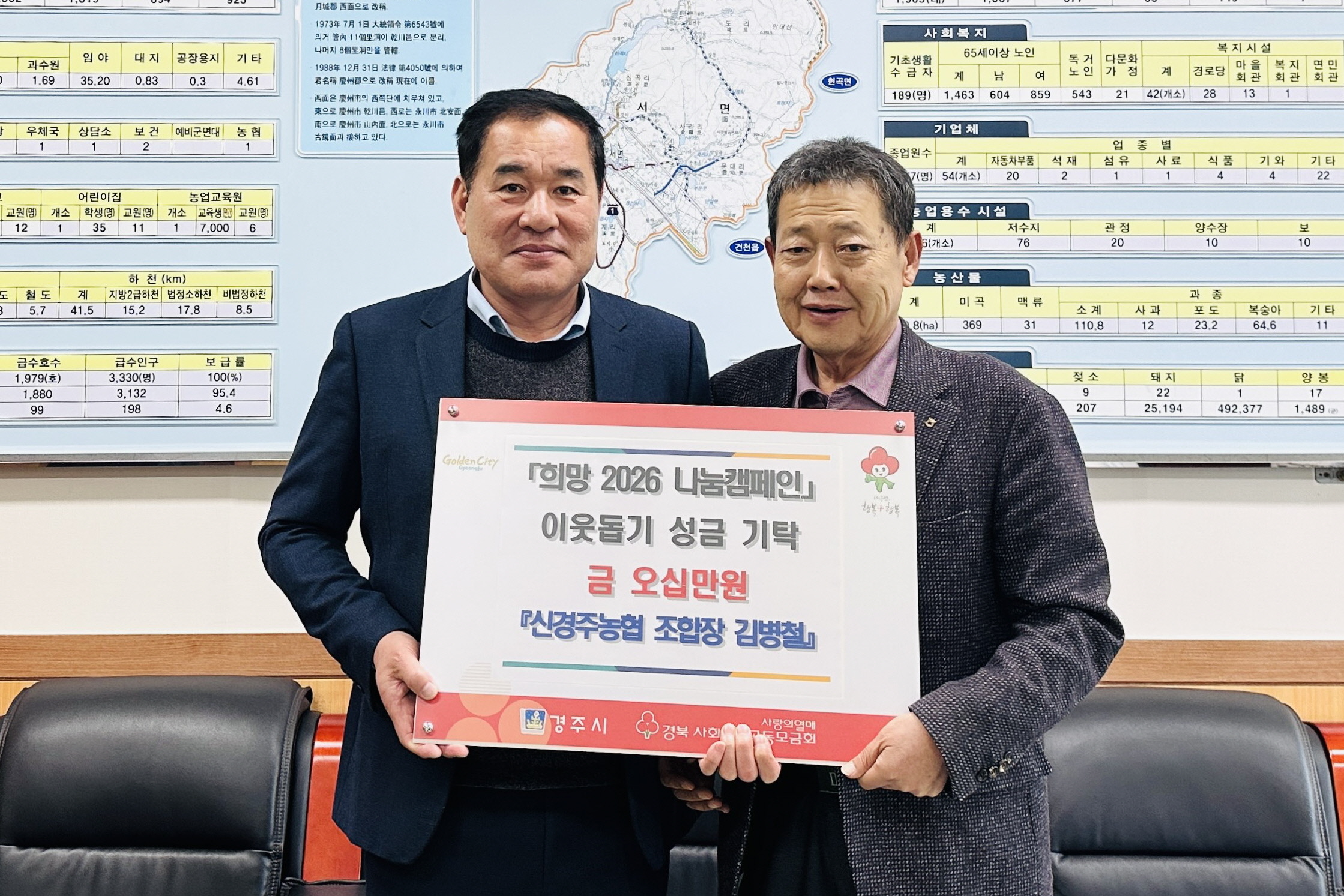 신경주농협 조합장, 서면행정복지센터 방문하여 이웃돕기 성금 50만원 기탁