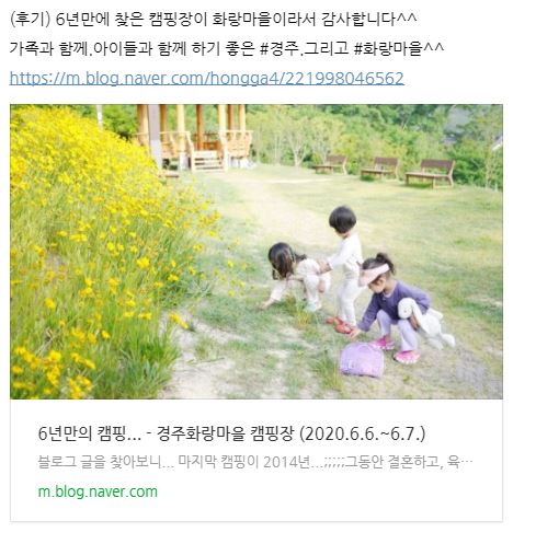 (글보기)(이용후기) 6년만에 찾은 캠핑장 - 경주 화랑마을 캠핑장 | 지금 화랑마을은? | 알림마당 | 화랑마을