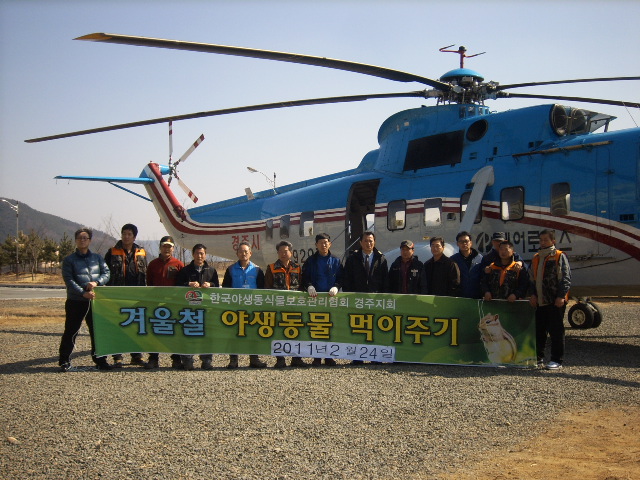 폭설에 굶주린 야생동물 먹이주기 실시합니다.